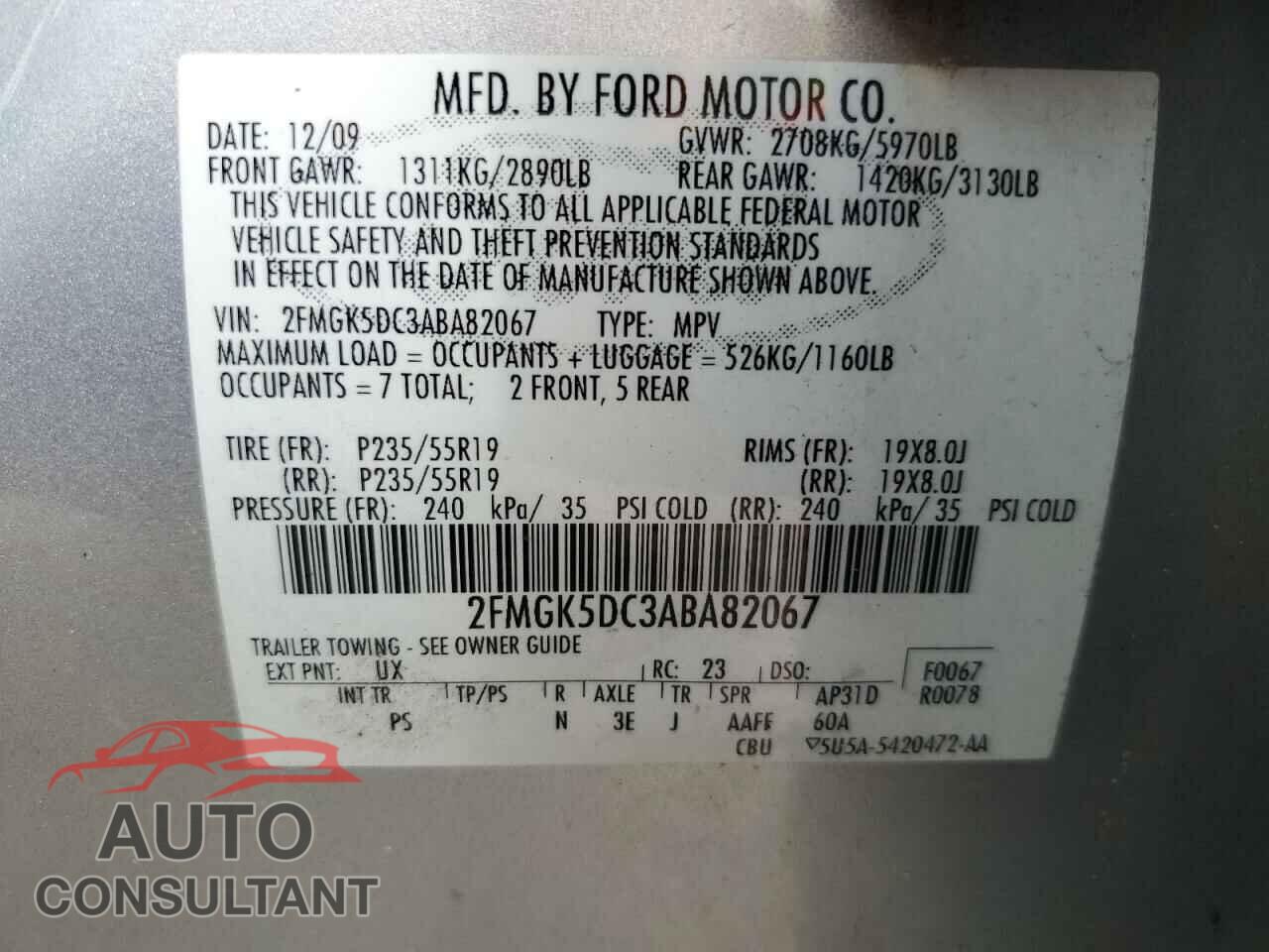 FORD FLEX 2010 - 2FMGK5DC3ABA82067