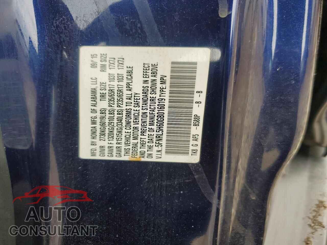 HONDA ODYSSEY 2016 - 5FNRL5H60GB016019