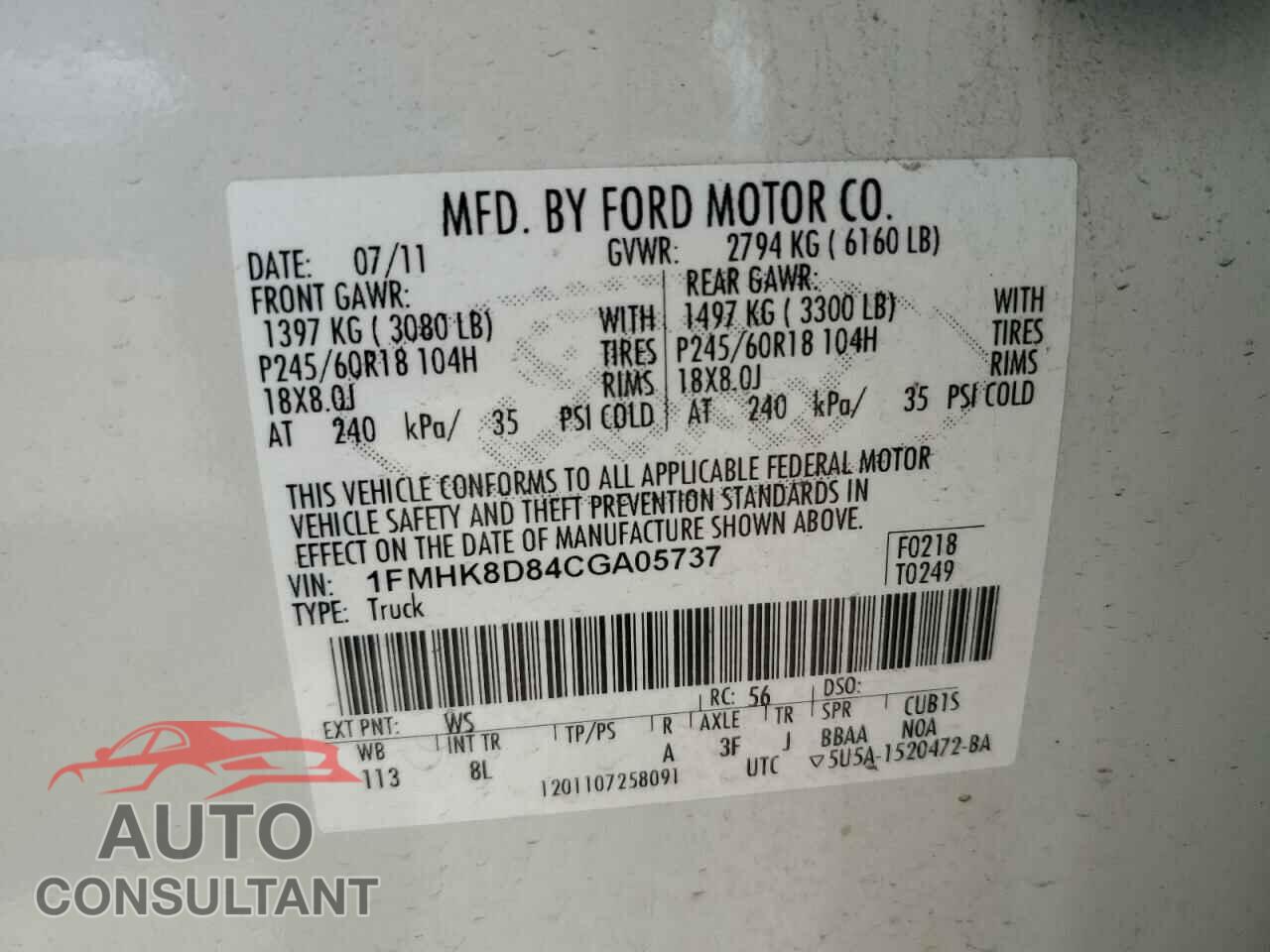 FORD EXPLORER 2012 - 1FMHK8D84CGA05737