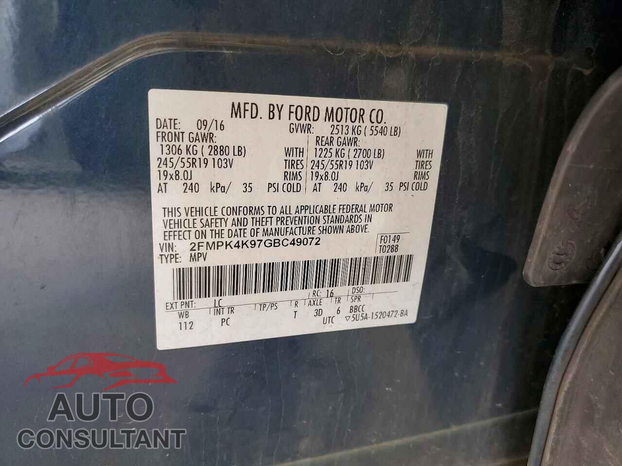 FORD EDGE 2016 - 2FMPK4K97GBC49072