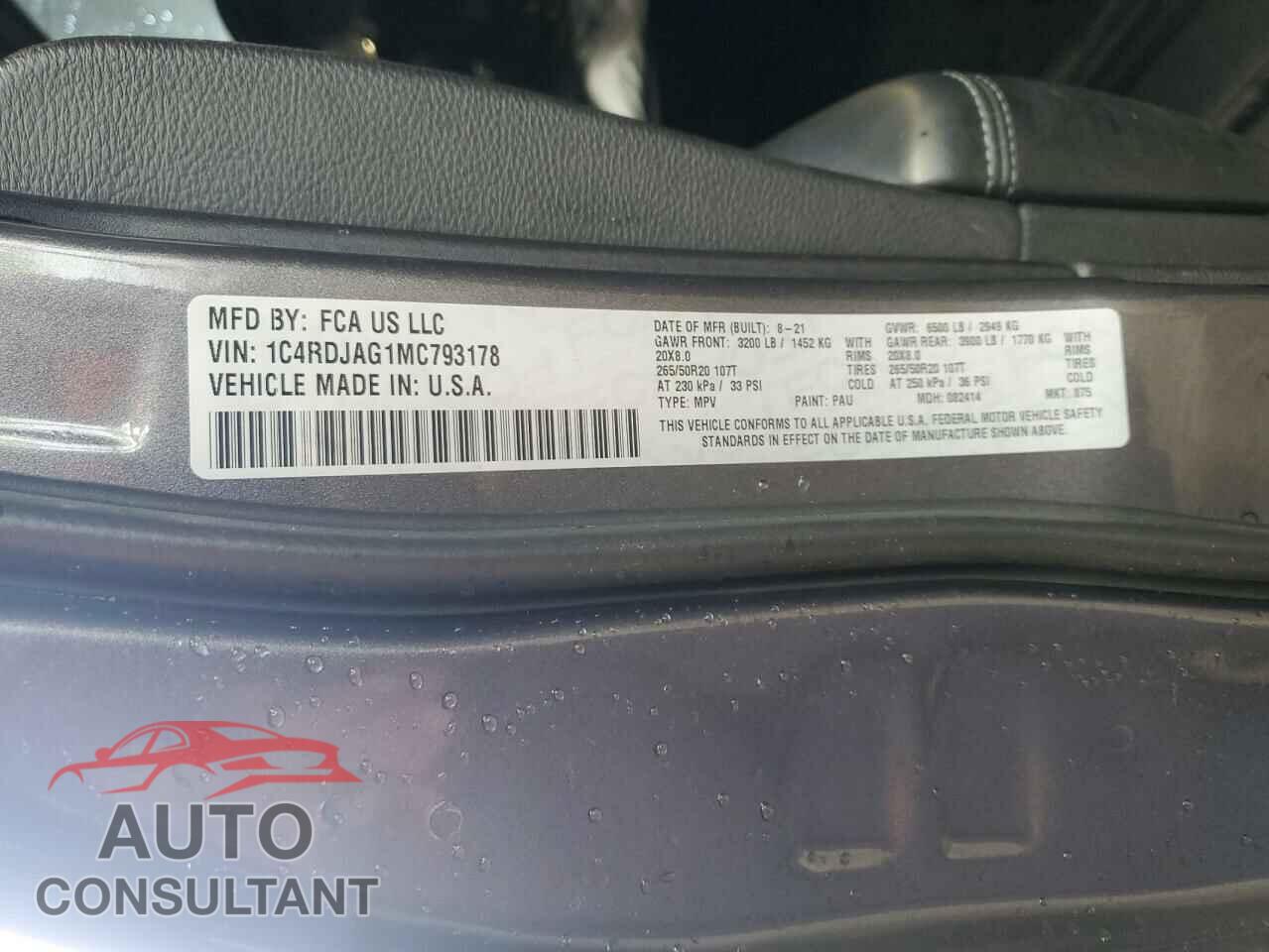 DODGE DURANGO 2021 - 1C4RDJAG1MC793178