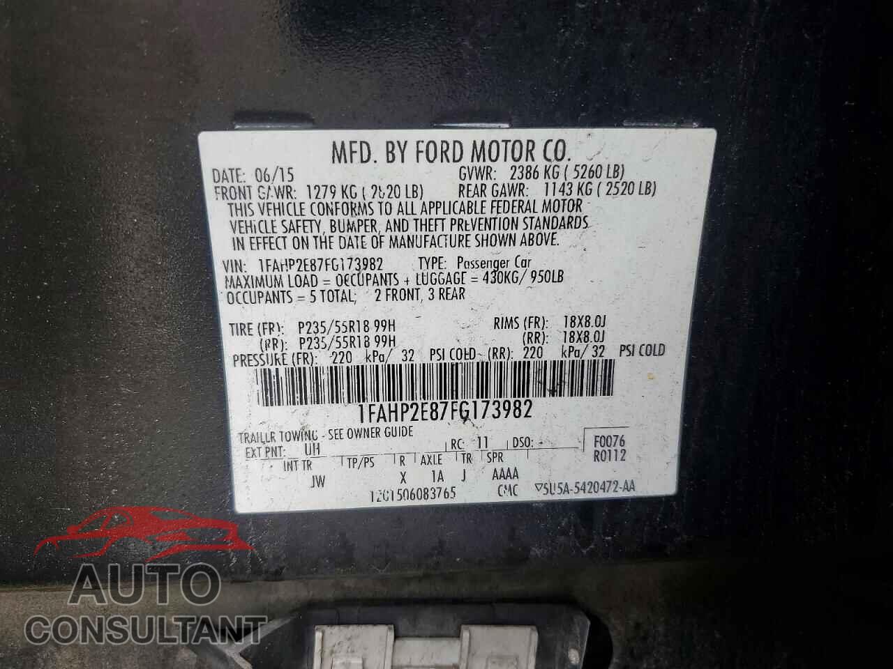 FORD TAURUS 2015 - 1FAHP2E87FG173982