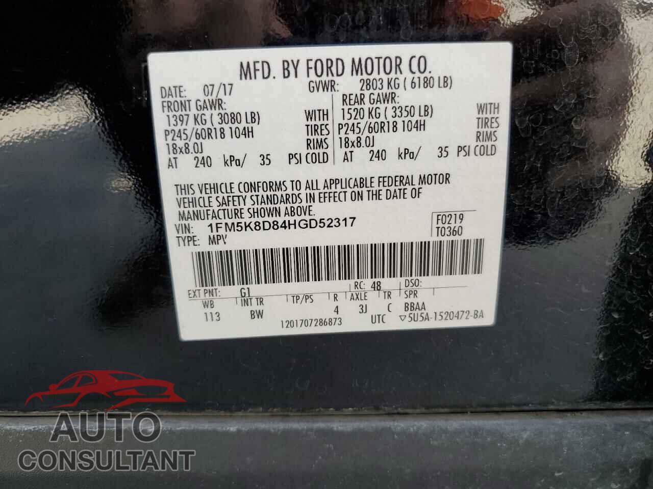 FORD EXPLORER 2017 - 1FM5K8D84HGD52317