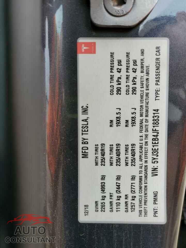 TESLA MODEL 3 2018 - 5YJ3E1EB4JF188314