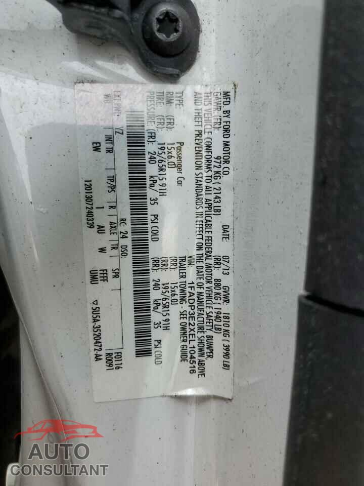 FORD FOCUS 2014 - 1FADP3E2XEL104516