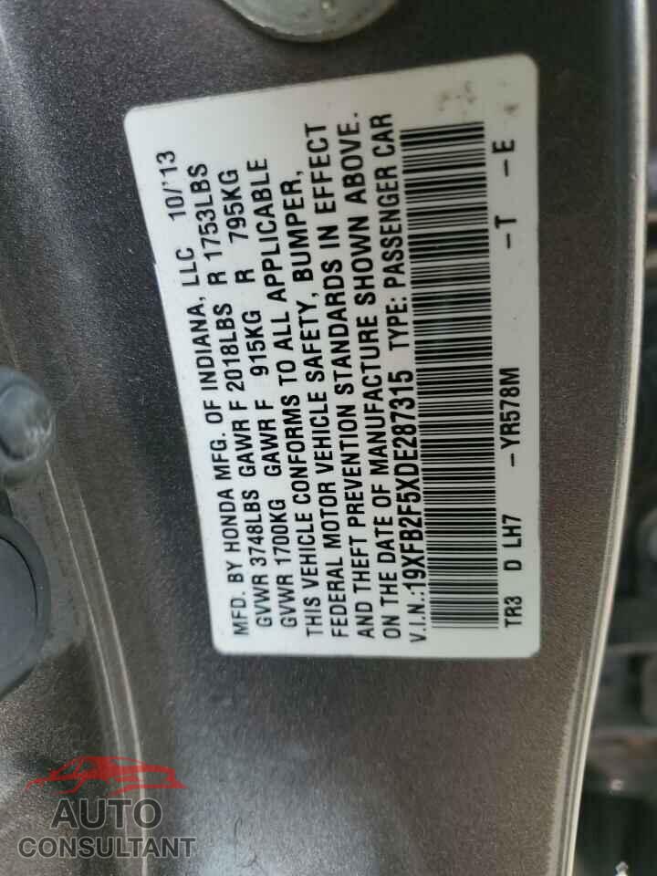 HONDA CIVIC 2013 - 19XFB2F5XDE287315