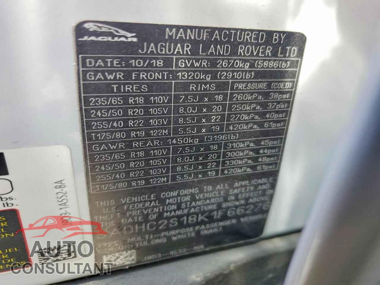 JAGUAR I-PACE 2019 - SADHC2S18K1F66276