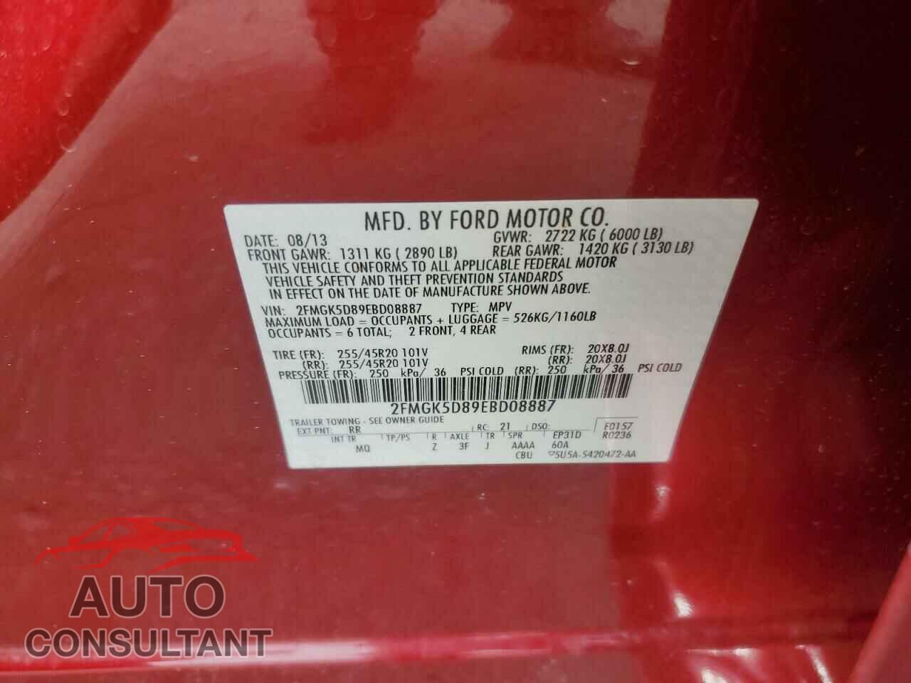 FORD FLEX 2014 - 2FMGK5D89EBD08887