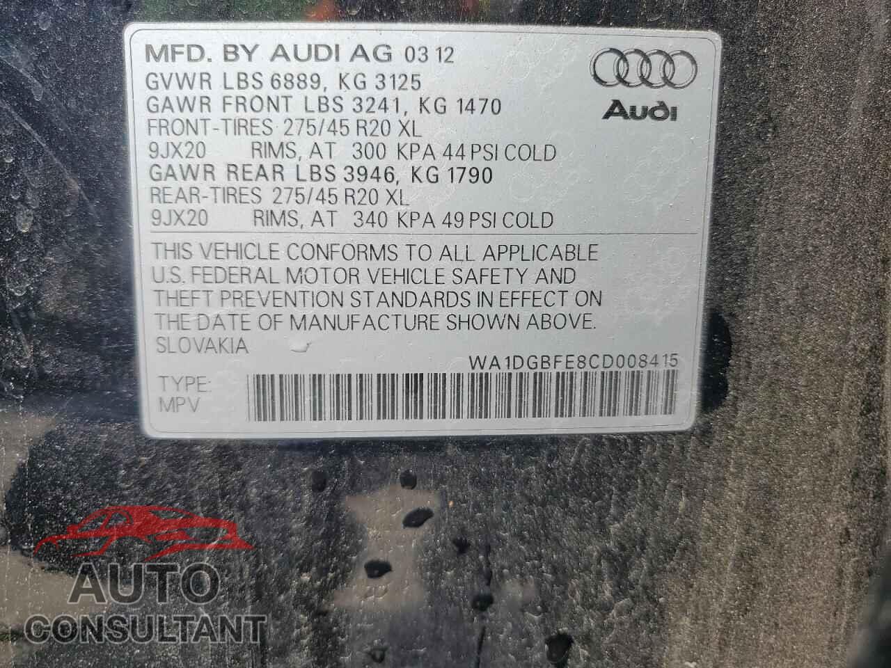 AUDI Q7 2012 - WA1DGBFE8CD008415