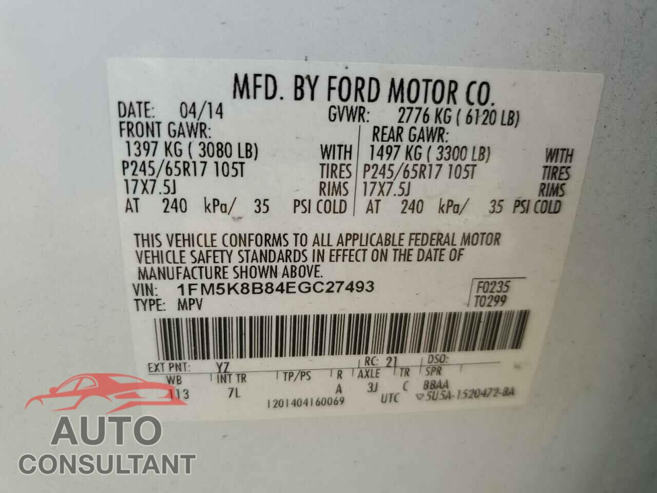 FORD EXPLORER 2014 - 1FM5K8B84EGC27493