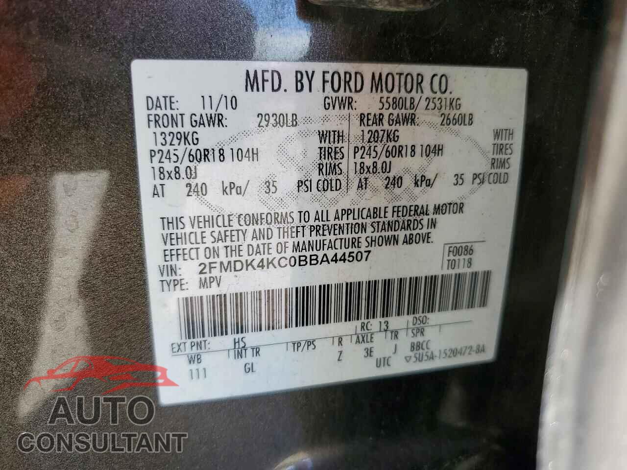 FORD EDGE 2011 - 2FMDK4KC0BBA44507