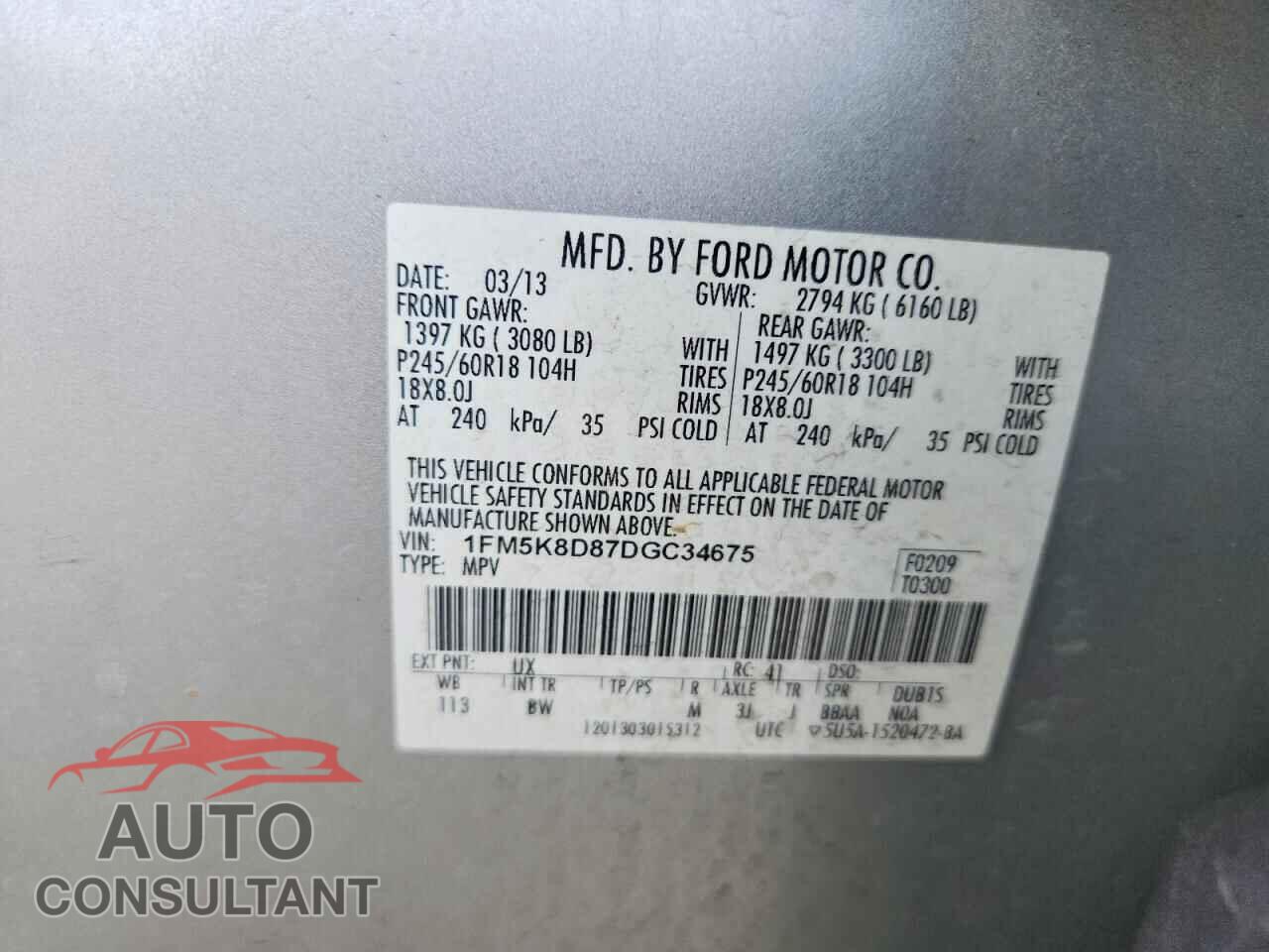 FORD EXPLORER 2013 - 1FM5K8D87DGC34675