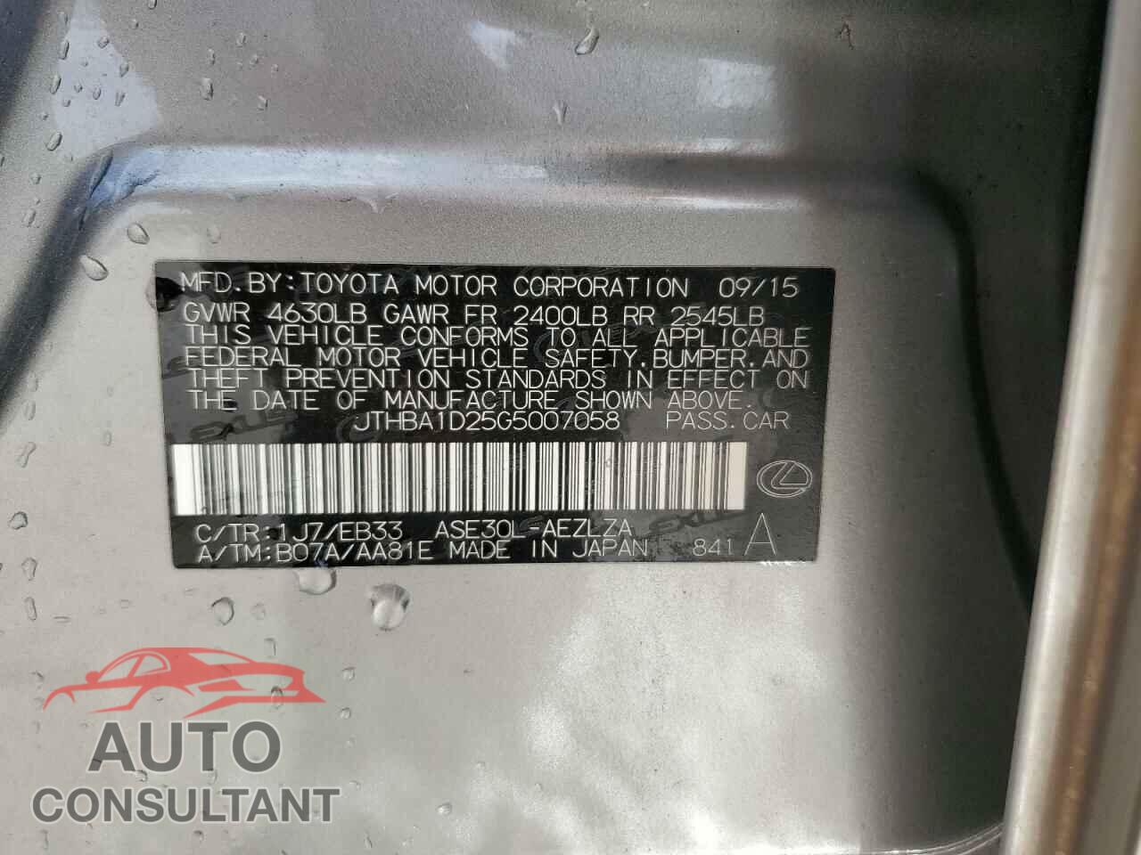 LEXUS IS 2016 - JTHBA1D25G5007058