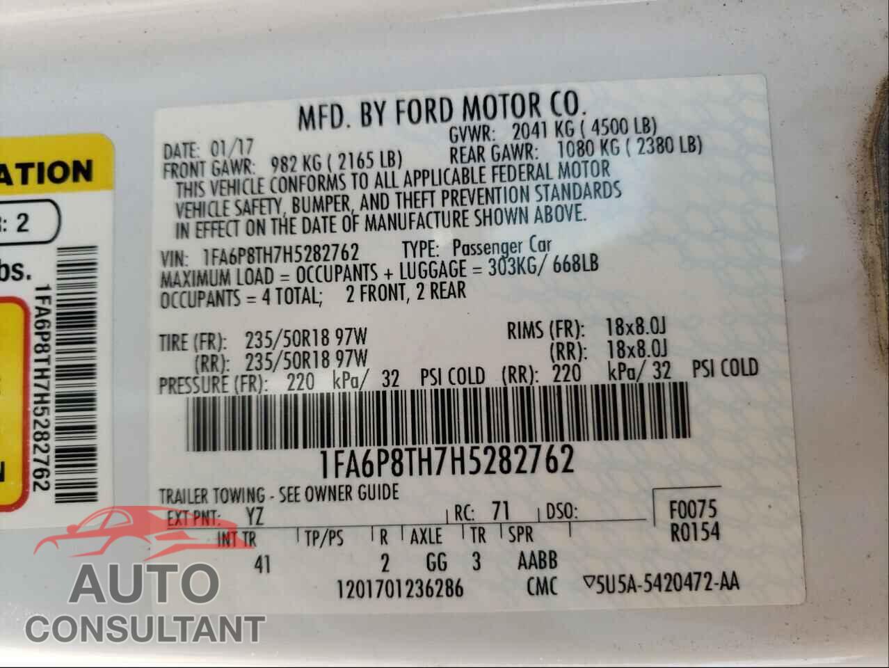 FORD MUSTANG 2017 - 1FA6P8TH7H5282762