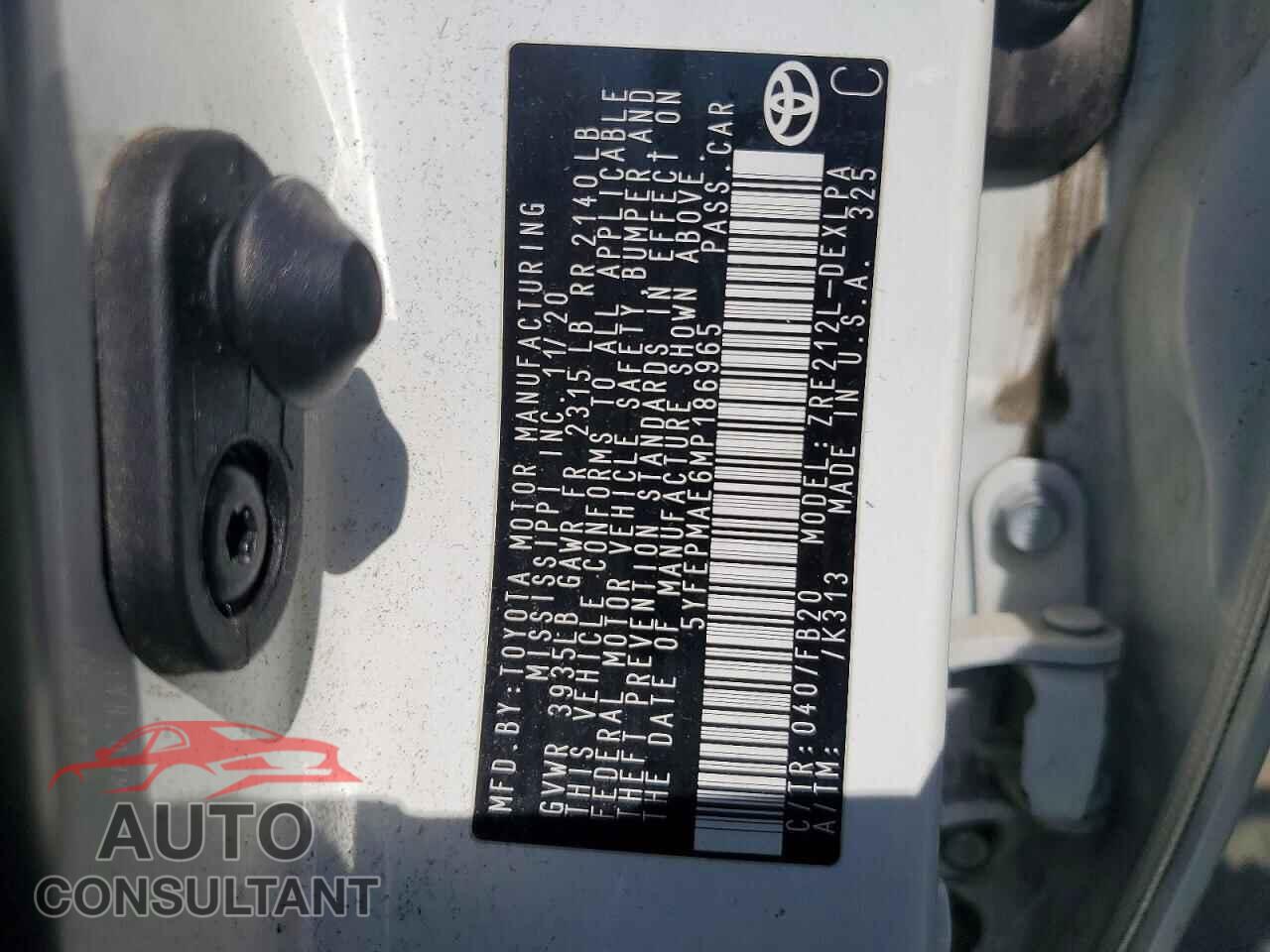 TOYOTA COROLLA 2021 - 5YFEPMAE6MP186965