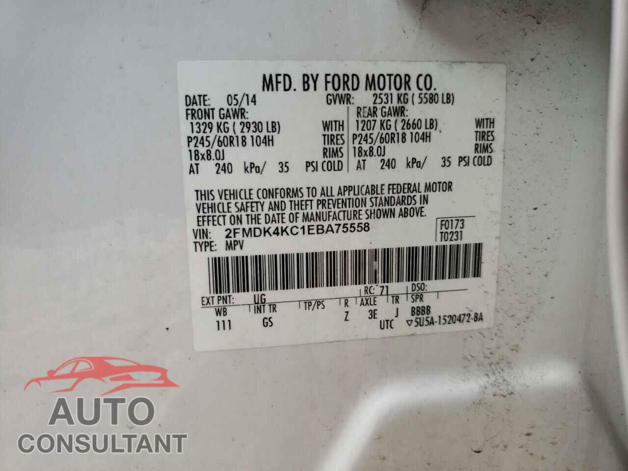FORD EDGE 2014 - 2FMDK4KC1EBA75558