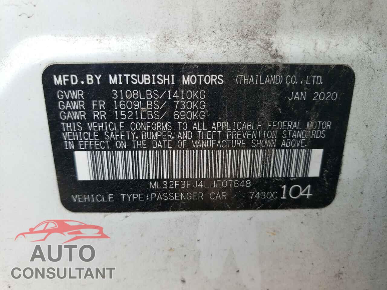 MITSUBISHI MIRAGE 2020 - ML32F3FJ4LHF07648
