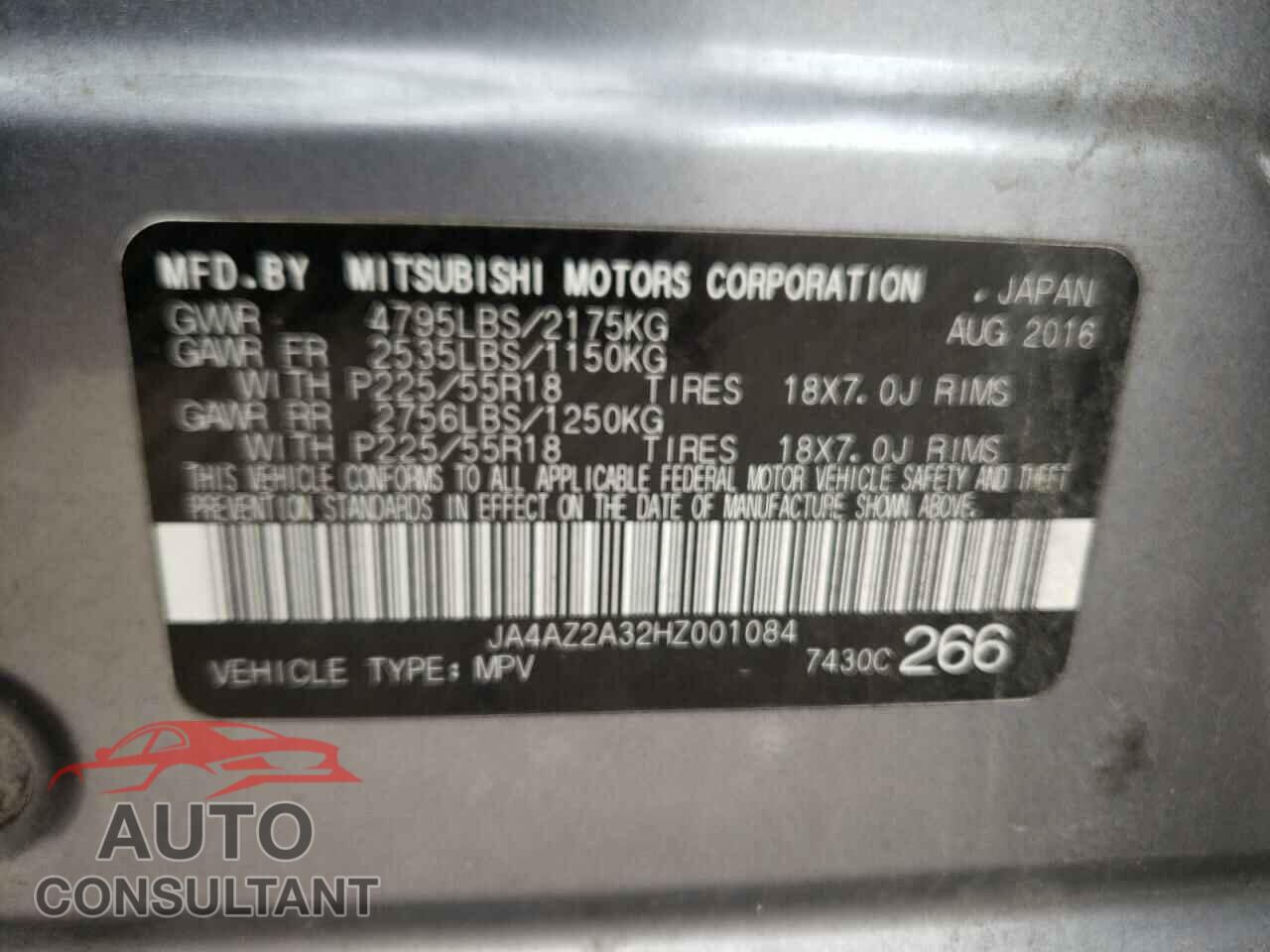 MITSUBISHI OUTLANDER 2017 - JA4AZ2A32HZ001084