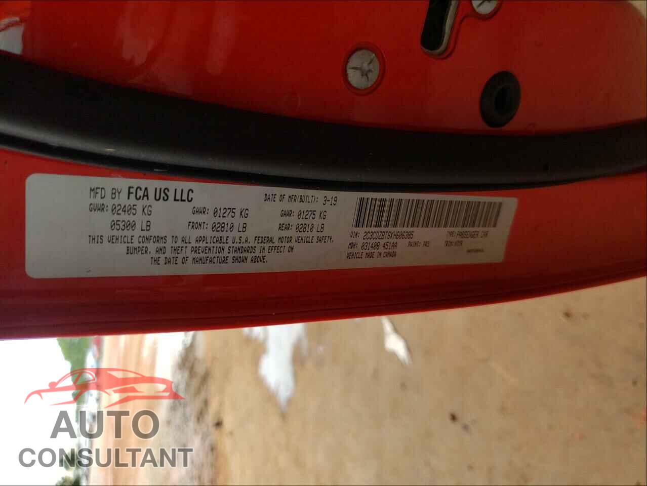DODGE CHALLENGER 2019 - 2C3CDZBT6KH606385