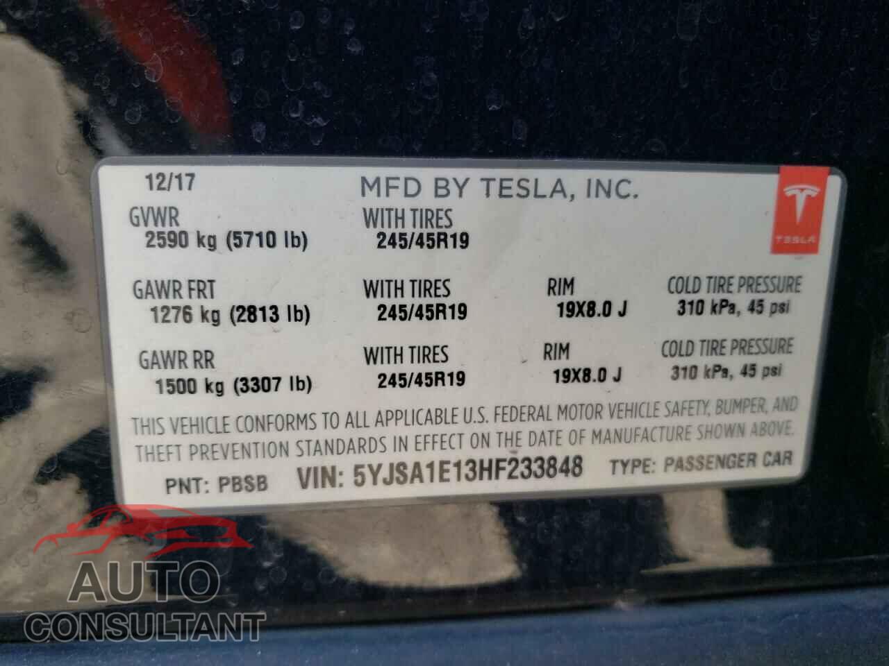 TESLA MODEL S 2017 - 5YJSA1E13HF233848