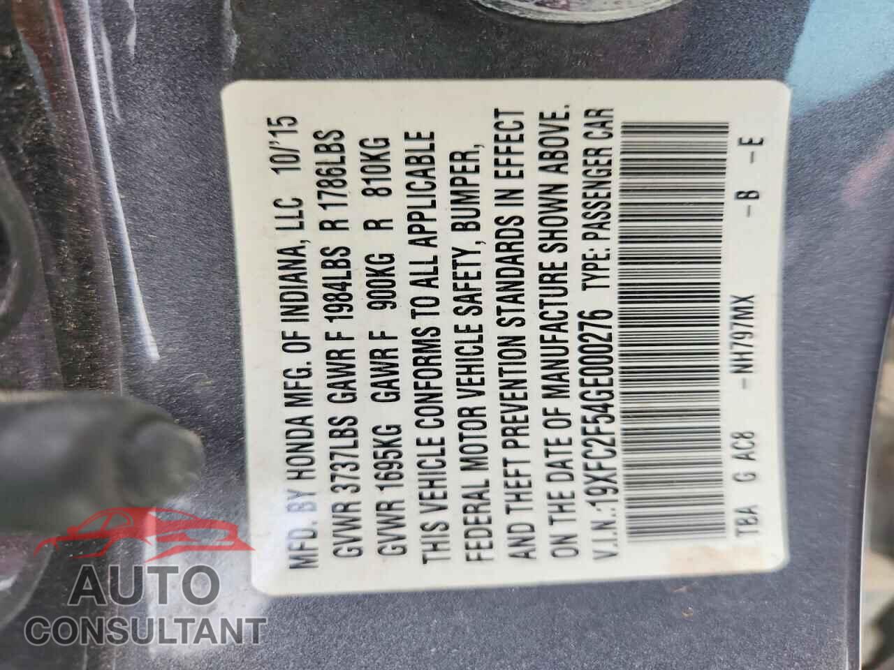 HONDA CIVIC 2016 - 19XFC2F54GE000276