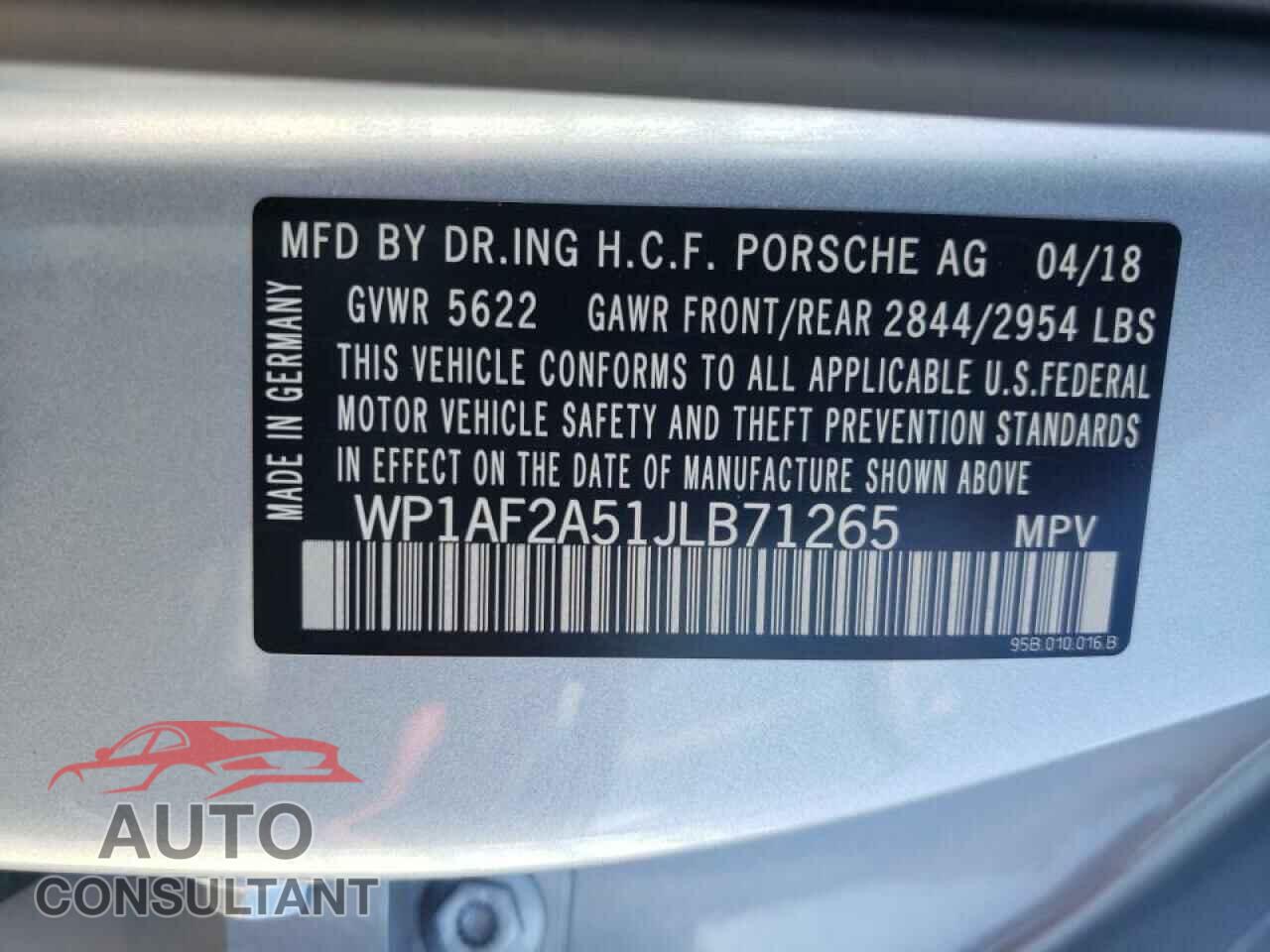 PORSCHE MACAN 2018 - WP1AF2A51JLB71265