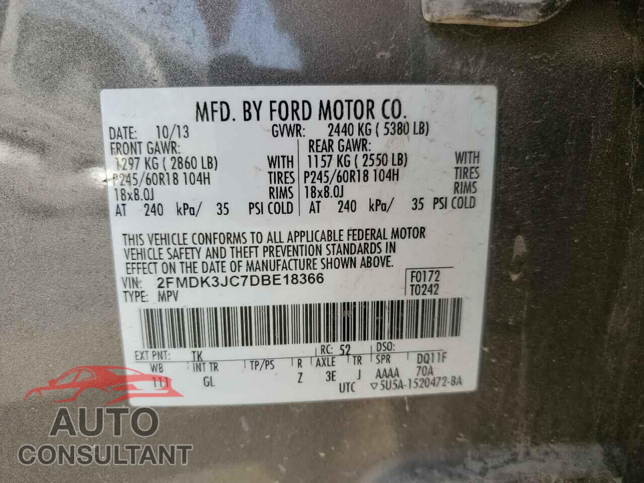 FORD EDGE 2013 - 2FMDK3JC7DBE18366