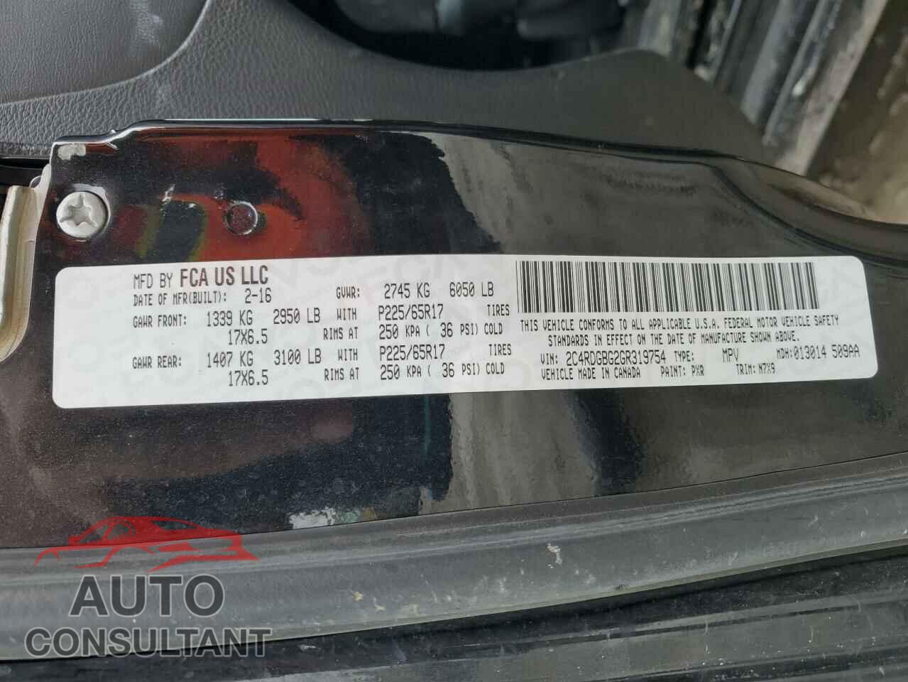 DODGE CARAVAN 2016 - 2C4RDGBG2GR319754