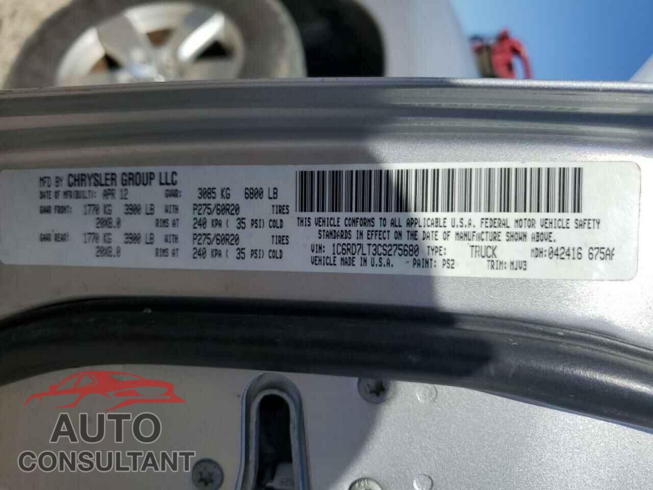DODGE RAM 1500 2012 - 1C6RD7LT3CS275680