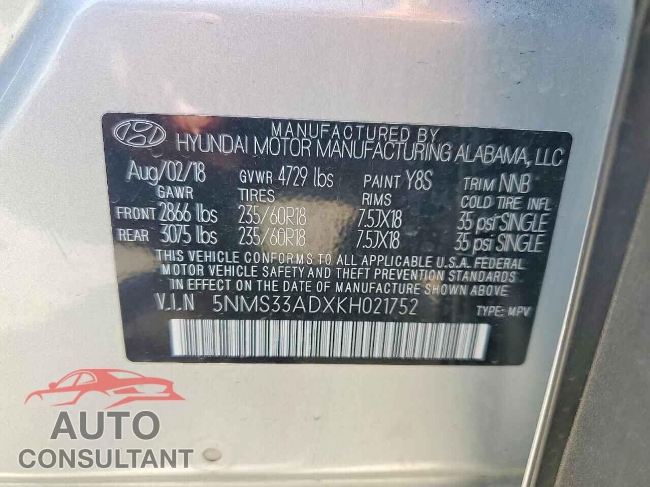 HYUNDAI SANTA FE 2019 - 5NMS33ADXKH021752