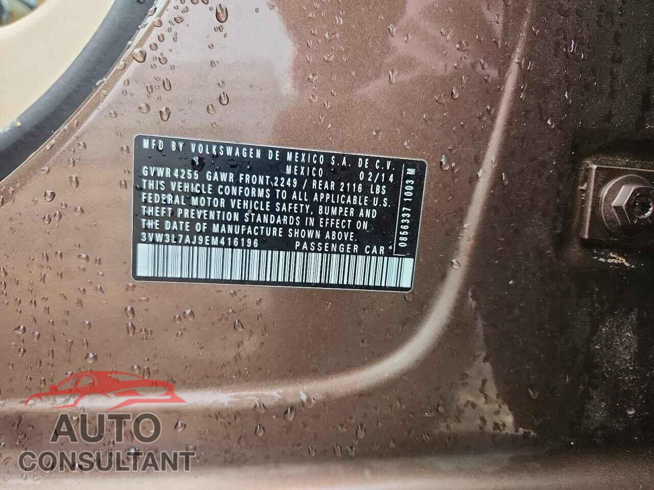 VOLKSWAGEN JETTA 2014 - 3VW3L7AJ9EM416196