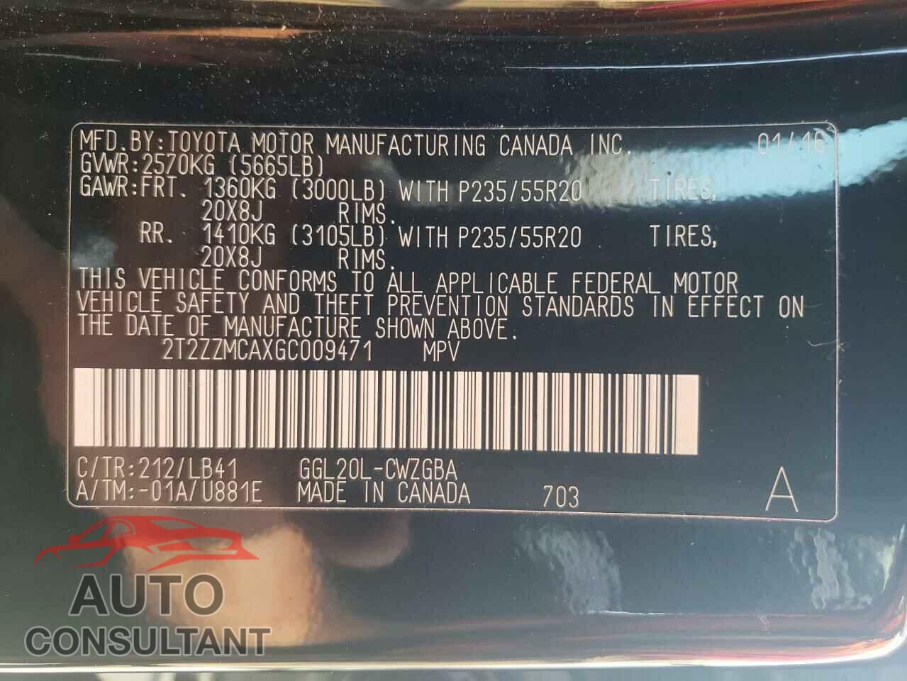 LEXUS RX350 2016 - 2T2ZZMCAXGC009471