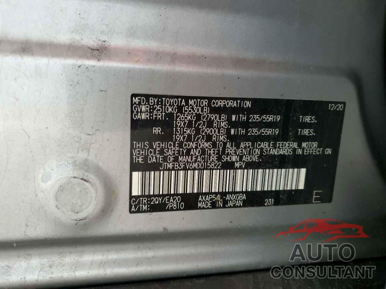 TOYOTA RAV4 2021 - JTMFB3FV6MD015822