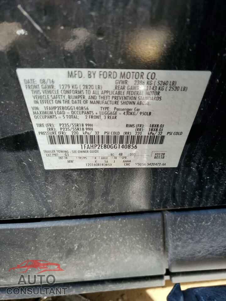 FORD TAURUS 2016 - 1FAHP2E80GG140856