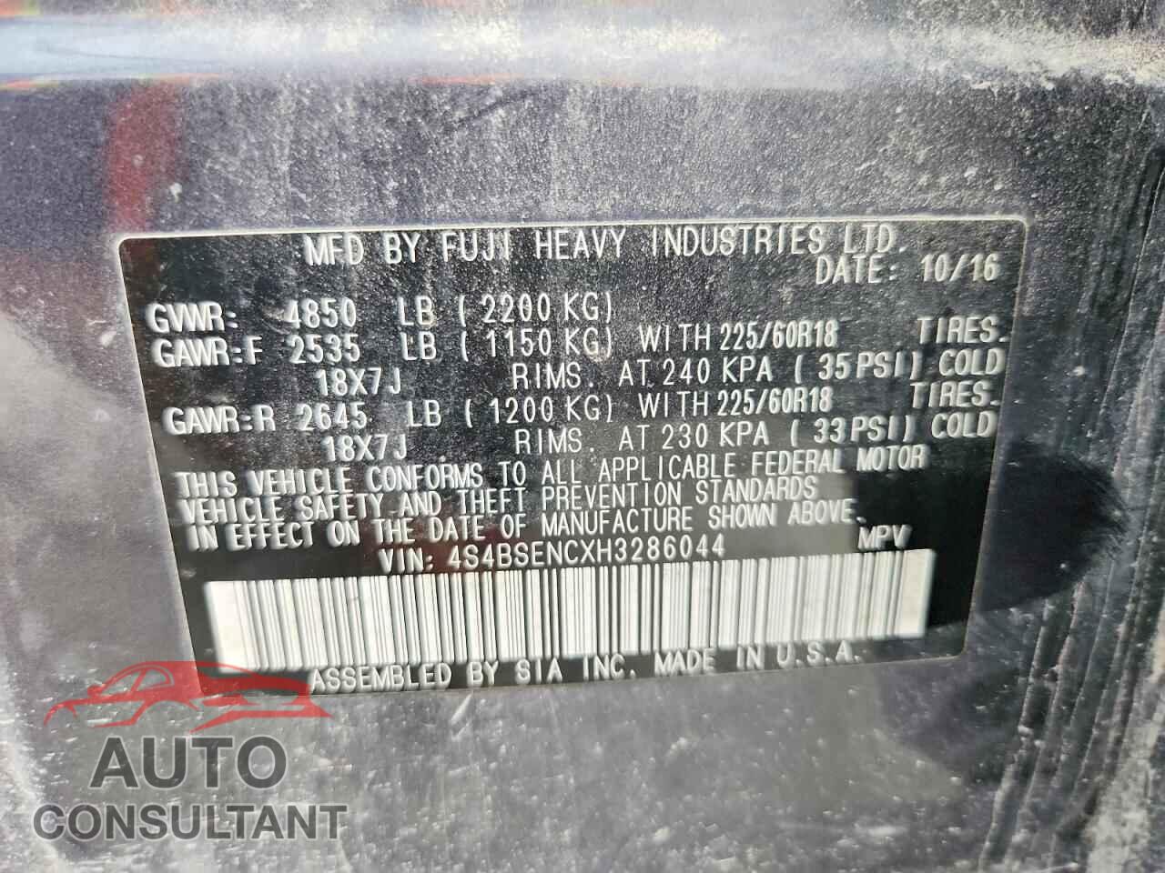 SUBARU OUTBACK 2017 - 4S4BSENCXH3286044