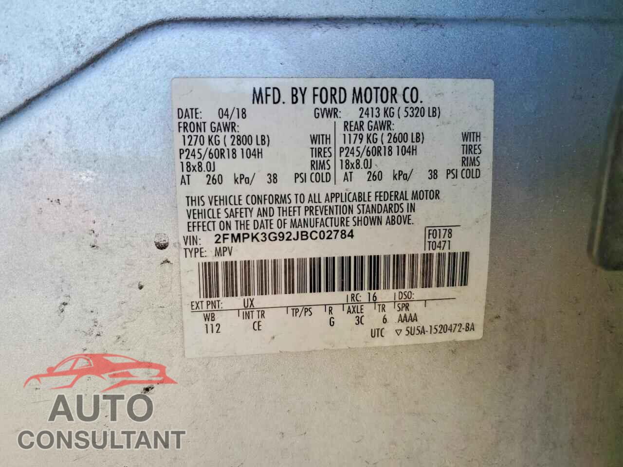 FORD EDGE 2018 - 2FMPK3G92JBC02784