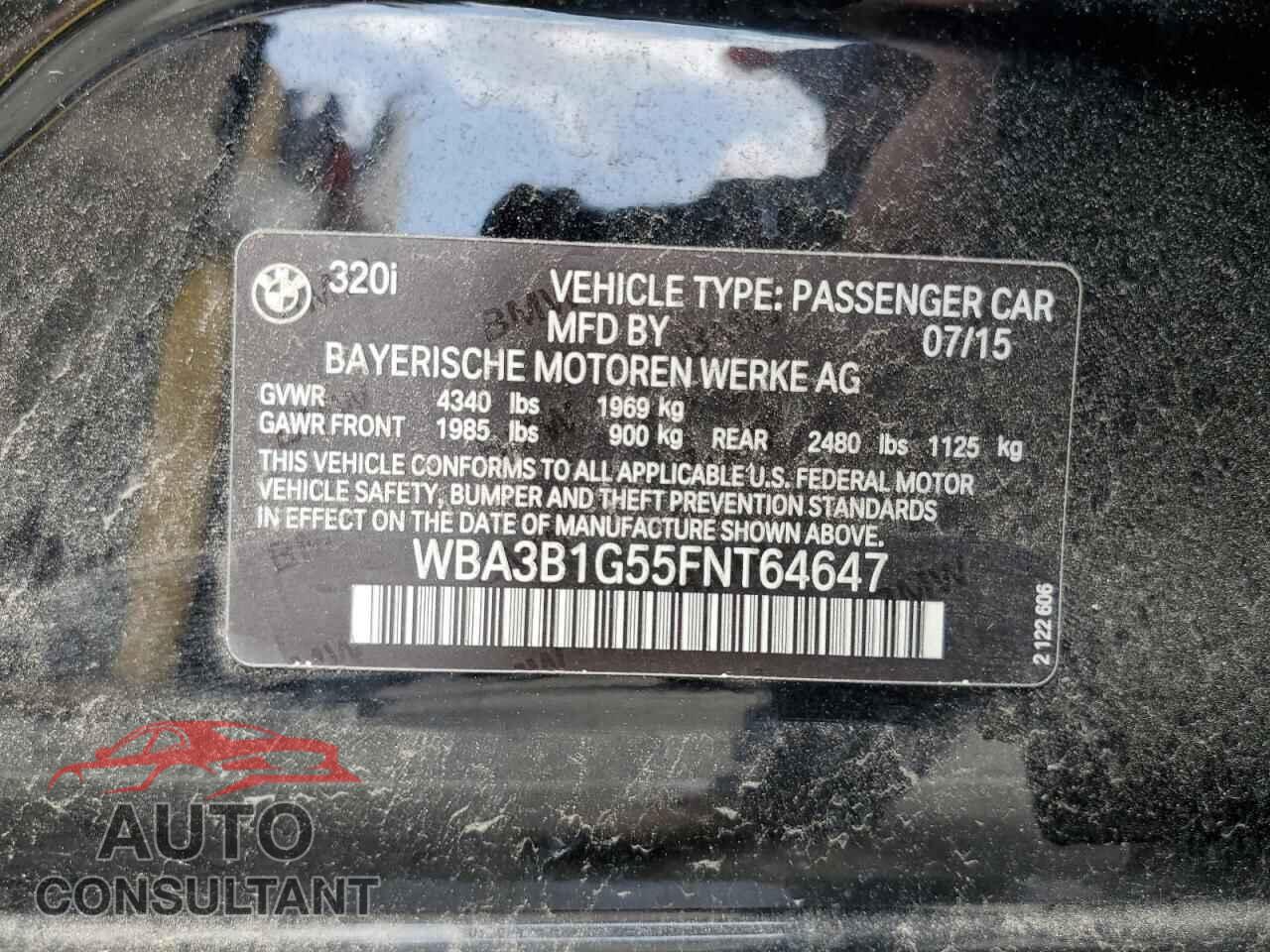 BMW 3 SERIES 2015 - WBA3B1G55FNT64647