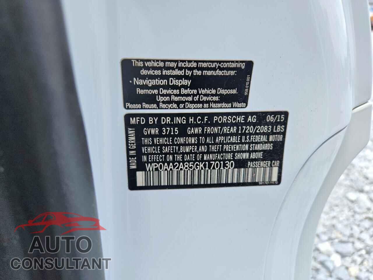PORSCHE CAYMAN 2016 - WP0AA2A85GK170130