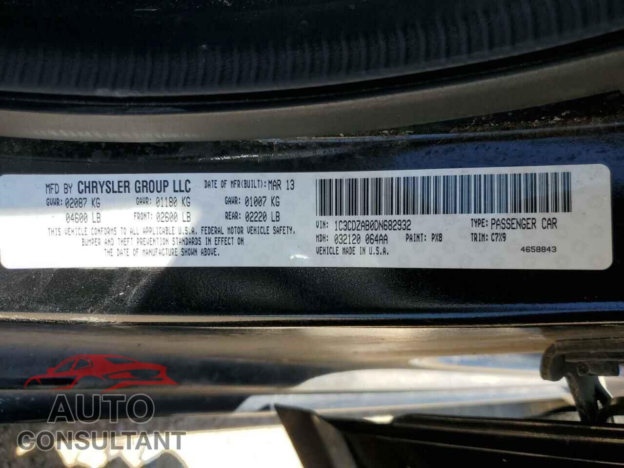 DODGE AVENGER 2013 - 1C3CDZAB0DN682932