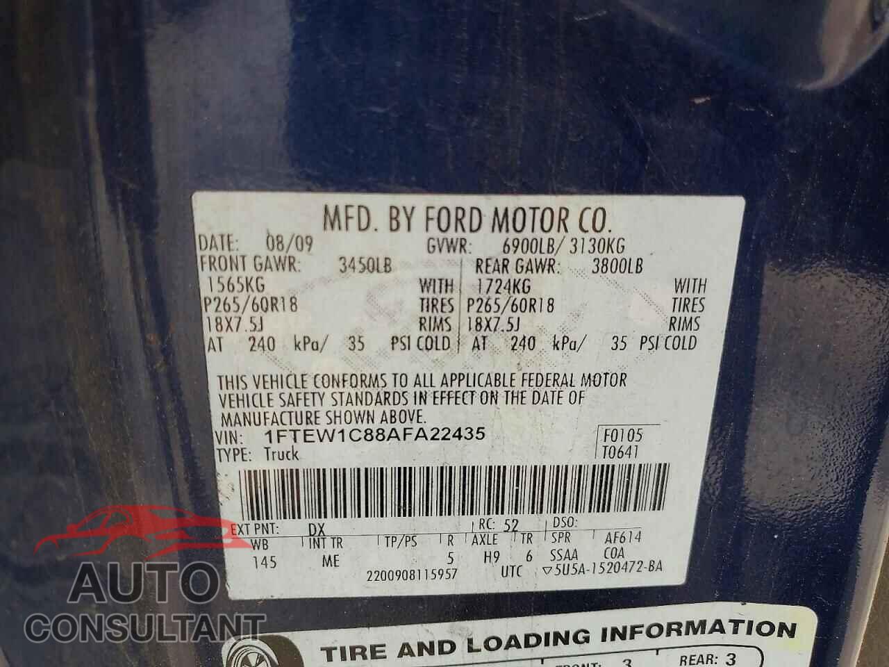 FORD F150 2010 - 1FTEW1C88AFA22435