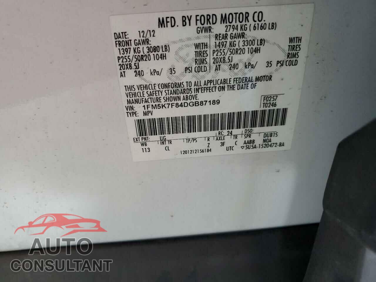 FORD EXPLORER 2013 - 1FM5K7F84DGB87189