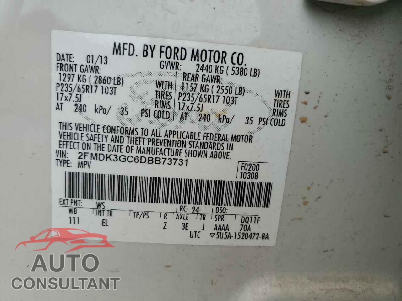 FORD EDGE 2013 - 2FMDK3GC6DBB73731