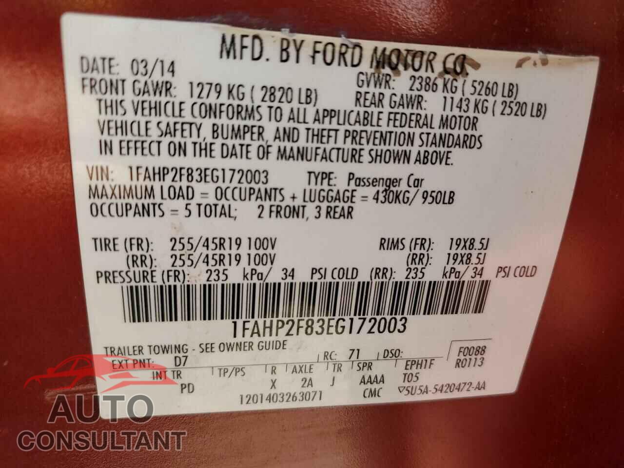 FORD TAURUS 2014 - 1FAHP2F83EG172003