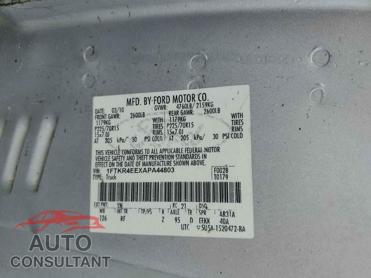 FORD RANGER 2010 - 1FTKR4EEXAPA44803