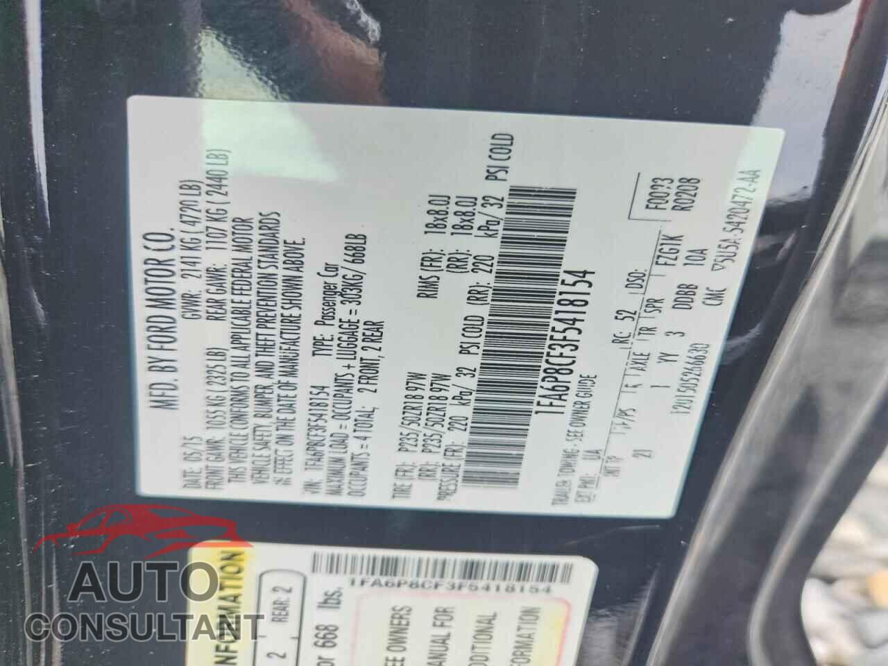 FORD MUSTANG 2015 - 1FA6P8CF3F5418154
