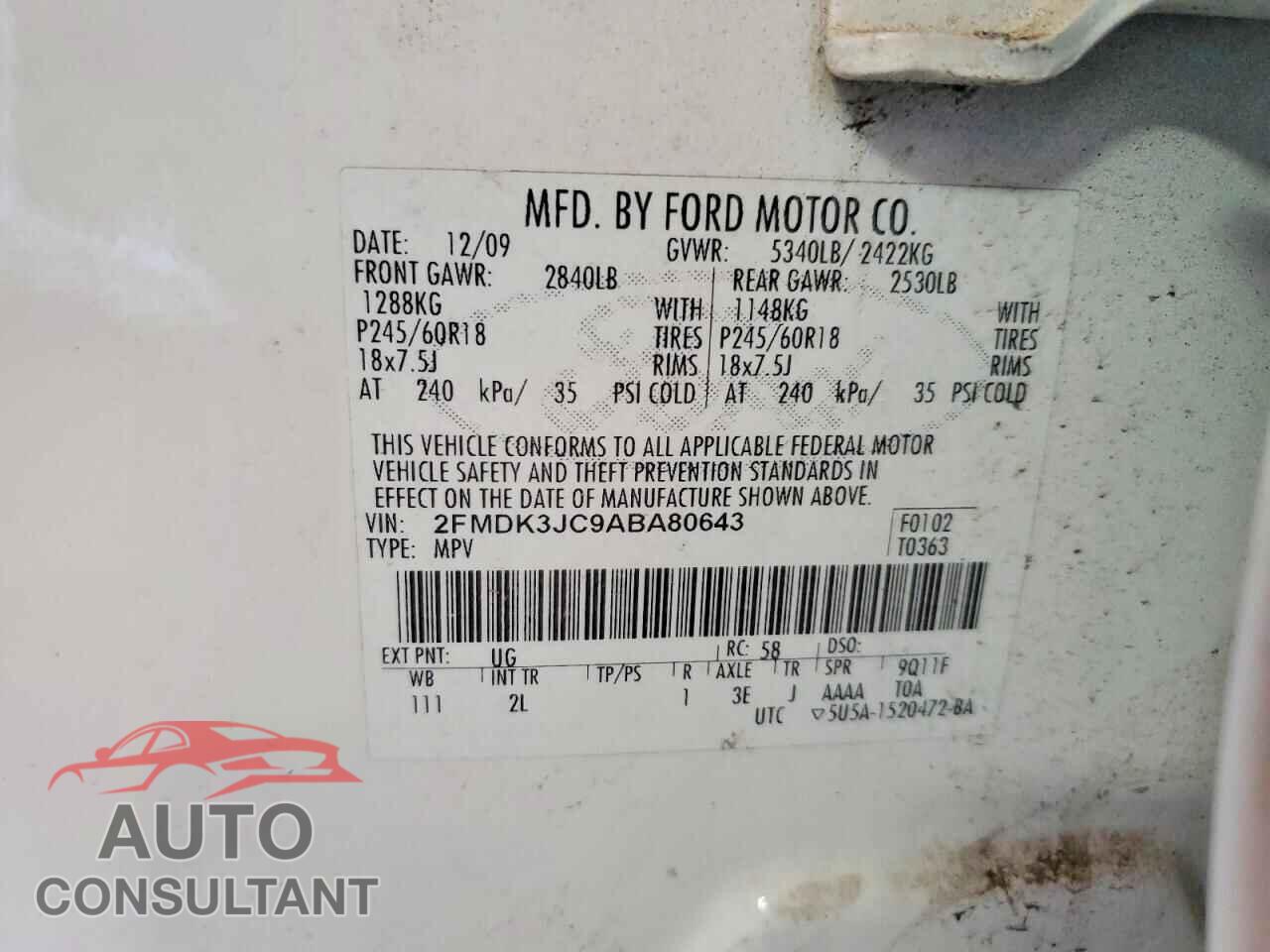 FORD EDGE 2010 - 2FMDK3JC9ABA80643