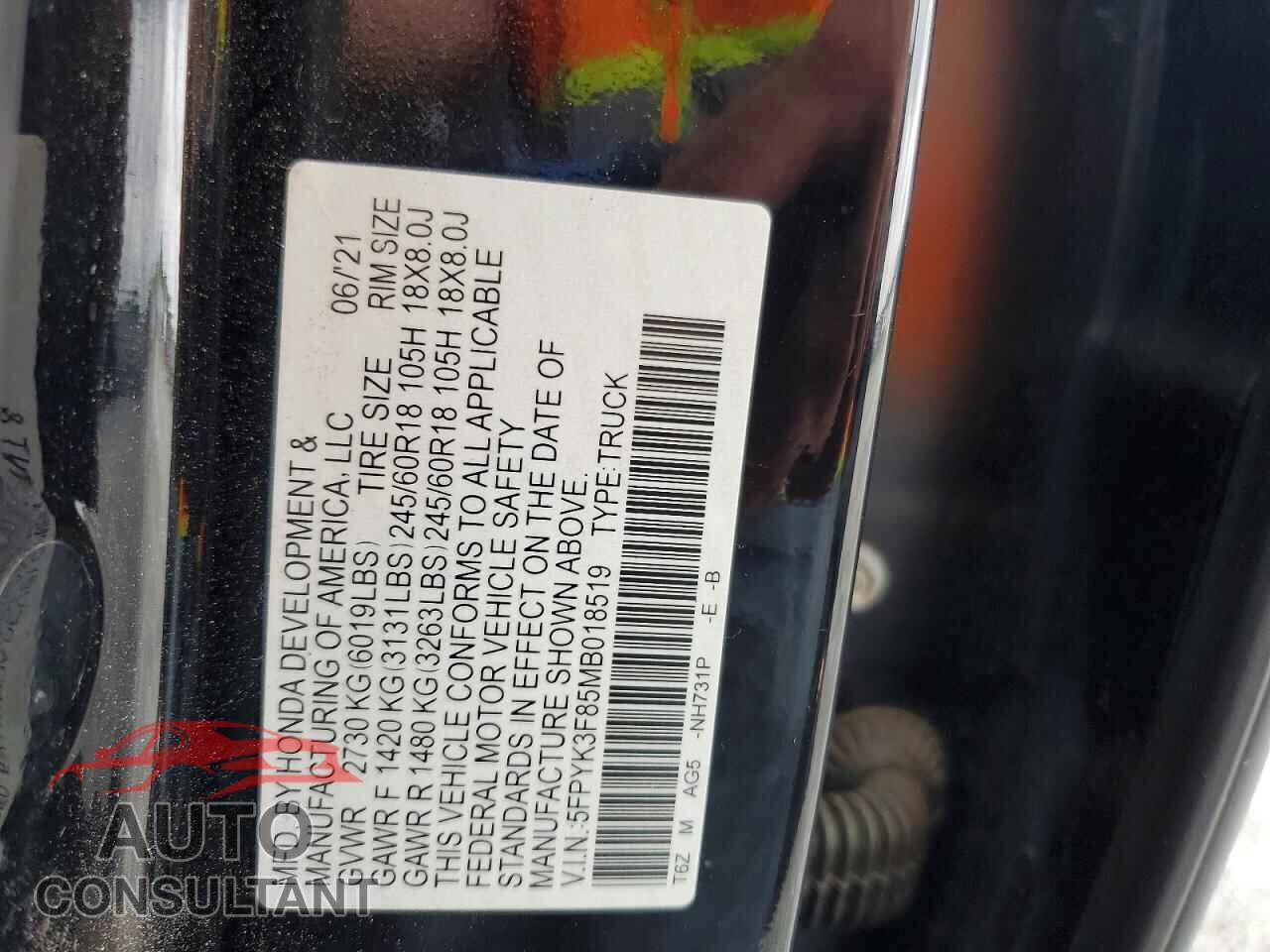 HONDA RIDGELINE 2021 - 5FPYK3F85MB018519