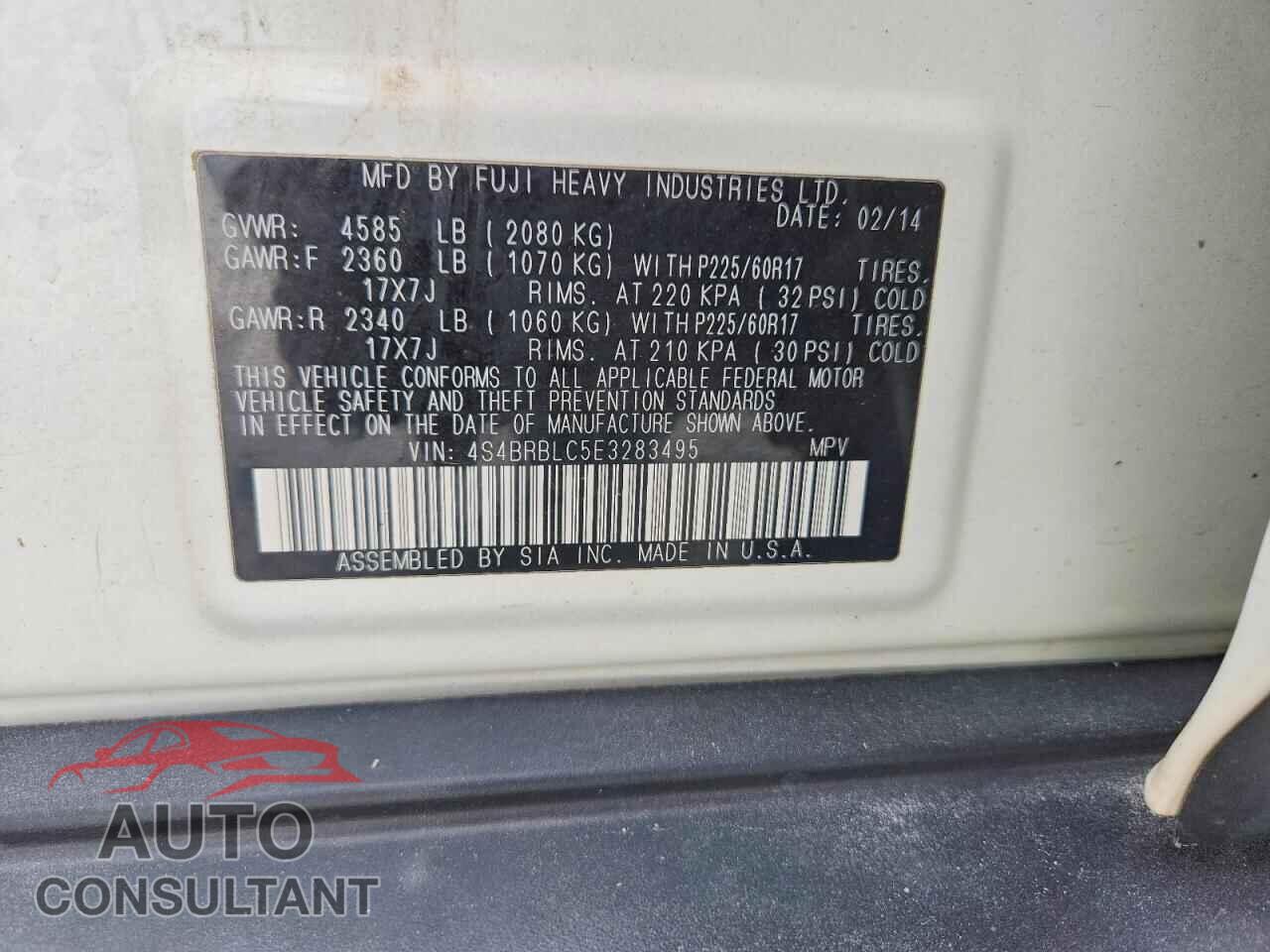 SUBARU OUTBACK 2014 - 4S4BRBLC5E3283495