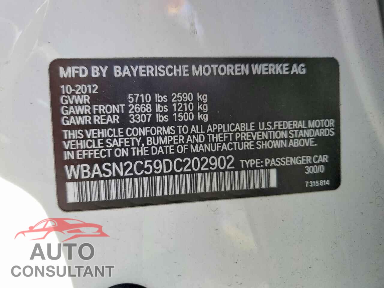 BMW 5 SERIES 2013 - WBASN2C59DC202902