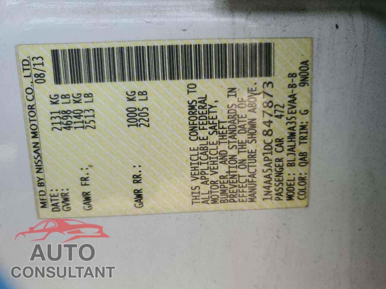 NISSAN MAXIMA 2013 - 1N4AA5AP1DC847873